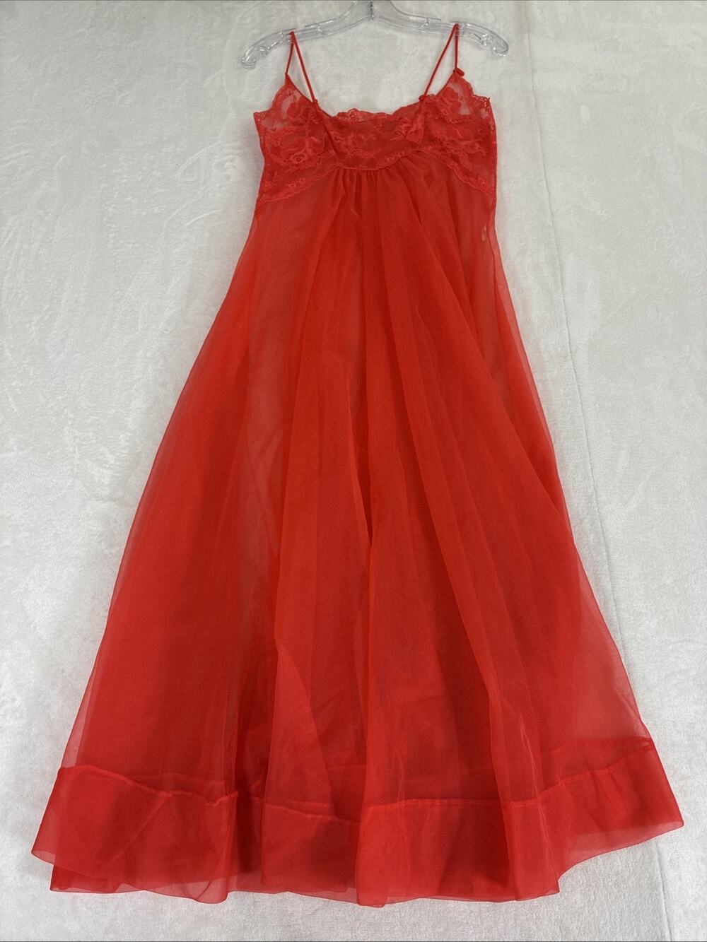 Vintage Made In California Peignoir Nightgown Lingerie Women’s Small Red Nylon